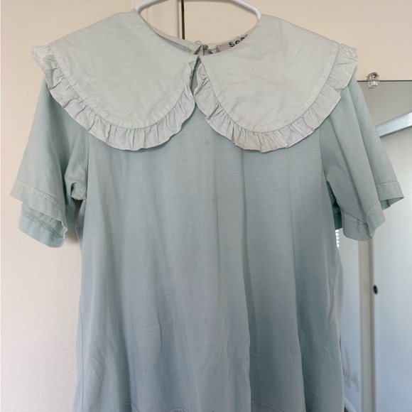 Sea New York Tops - Sea New York Pale Blue Short Sleeve Top with Ruffled Peter Pan Collar